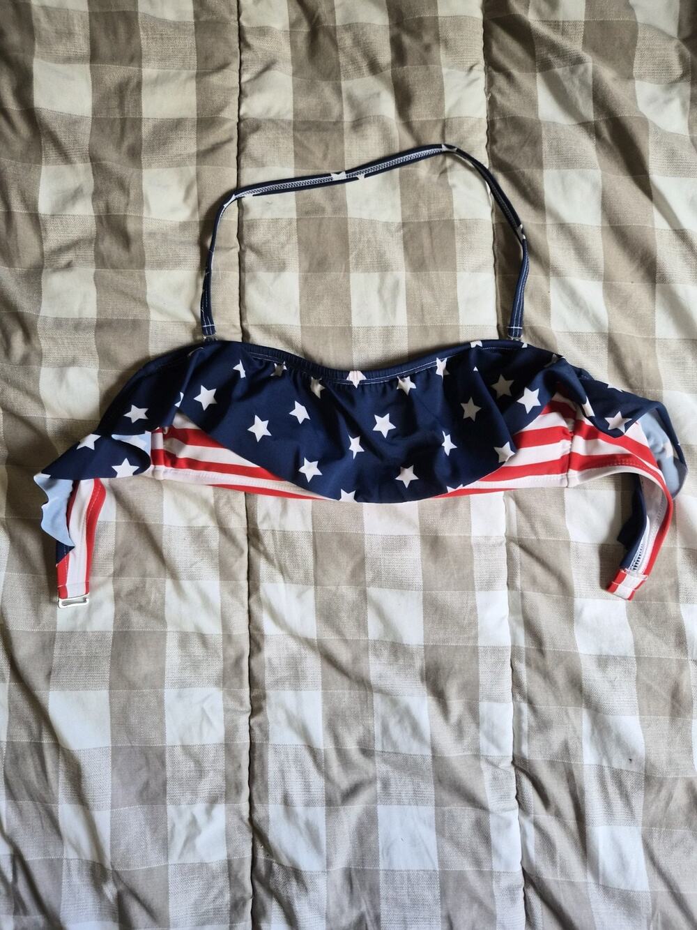 Size M Kirra American Flag Print Americana Padded Halter Flare Bikini Swim Top